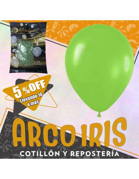 Globo Estandar 12 X 25 - Verde Manzana +10-5% Promo Por Cantidad Globolandia