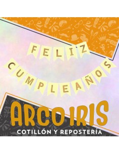 Banderin Feliz Cumpleanos Amarillo Opaco Stamping Oro Dorado Party Gold Mundo