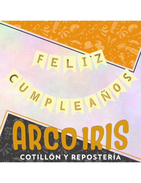Banderin Feliz Cumpleanos Amarillo Opaco Stamping Oro Dorado Party Gold Mundo