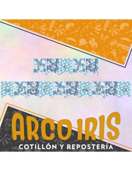 Banderin Feliz Cumpleanos Hawai Stamping Plateado Party Gold Mundo-flores-