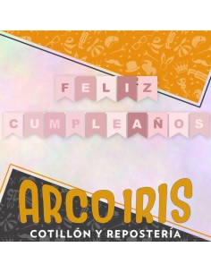 Banderin Feliz Cumpleanos Paleta Rosa Party Gold Mundo