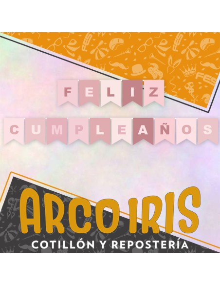 Banderin Feliz Cumpleanos Paleta Rosa Party Gold Mundo