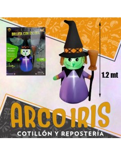 Muneco Inflable Brujita Con Escoba - 1.2 Mt Con 2 Led Halloween Party Store