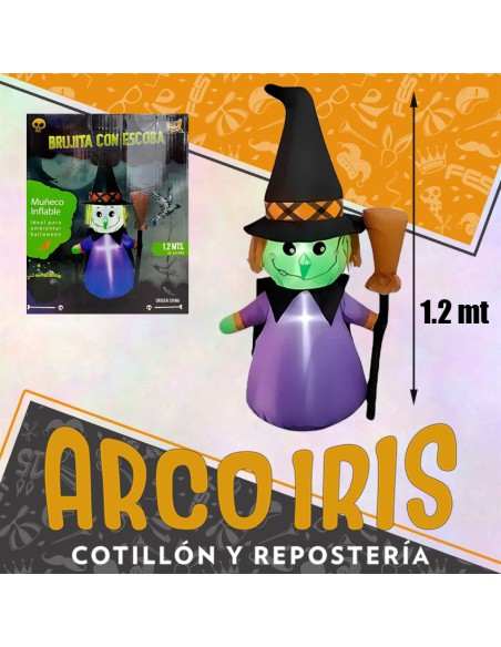 Muneco Inflable Brujita Con Escoba - 1.2 Mt Con 2 Led Halloween Party Store
