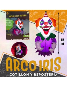 Muneco Inflable Payaso En La Ventana - 1.2 Mt Con 3 Led Halloween Party Store