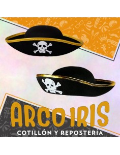 Gorro Pirata Birrete Calavera Dorada Borde Dorado -
