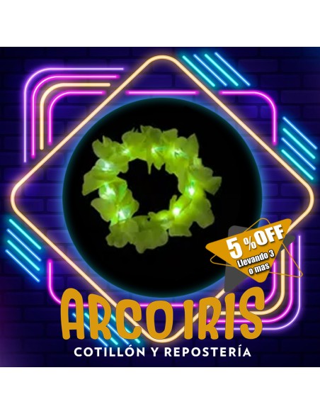 Luminoso Vincha Hawaiana Premium Verde Fluo Xu +3-5% Promo Por Cantidad Primavera Vincha Clavel Seda