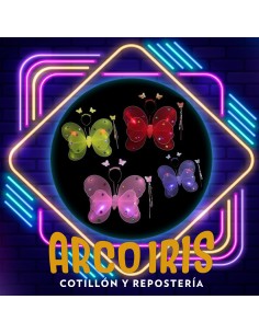 Luminoso Set Mariposa Alas Vincha Y Cetro Con Flor/mariposa Metal/gibreada X U