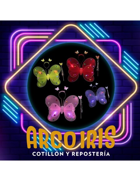 Luminoso Set Mariposa Alas Vincha Y Cetro Con Flor/mariposa Metal/gibreada X U