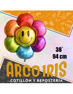 Mylar 38 Flor 6 Petalos De Colores 94 Cm Xu Con Carita Primavera