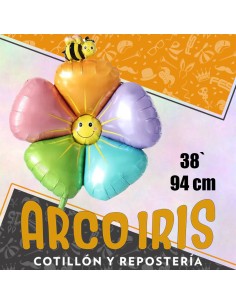 Mylar 38 Flor 5 Petalos De Colores Con Abeja 94 Cm Xu Con Carita Primavera