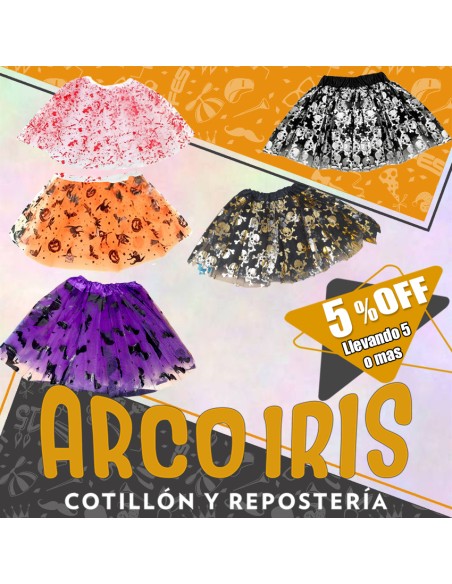 Pollera Tul 30 Cm Con Diseno Halloween +5-5% Bailarina China Cat2 Fluo Promo Por Cantidad Primavera Tutu Estampada-varios Col