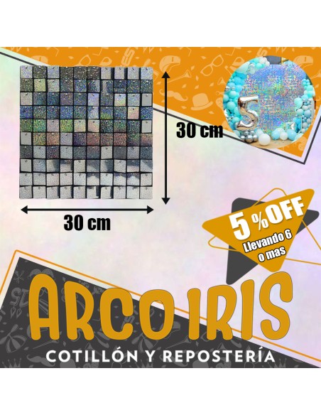 Panel Magico Encastrable 30x30cm +6-5% Incluye 100 Lentejuelones Hologramados Plateados Cuadrados Promo Por Cantidad Shimmer