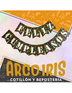 Banderin Feliz Cumpleanos Camuflado Party Gold Mundo