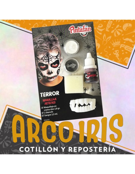 Kit Maquillaje Duo Halloween Terror + 2 Maquillaje + Dentadura + Sangre + Esponja