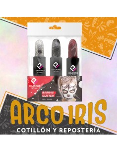 Maquillaje Barras Glitter X 3 - Negro-rojo-plata- Halloween Pintafan