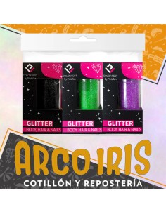 Maquillaje Barras Glitter Fino X 3 - Negro-verde-violeta- Halloween Pintafan