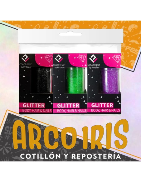 Maquillaje Barras Glitter Fino X 3 - Negro-verde-violeta- Halloween Pintafan