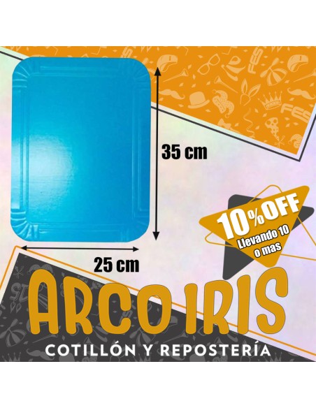 Bandeja Rectangular 25 X 35 Cm Celeste Gold Metal Xu +10-10% Promo Por Cantidad