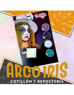 Kit Maquillaje Duo Halloween Terror + 4 Maquillaje 2gs+ Esponja-verde-blanco-negro-lila