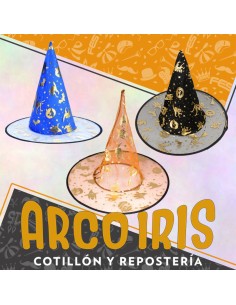 Gorro Bruja Alambre Transparente X U +12-10%-con Telarana-calabaza-fantasma En Dorado Y Plateado-precio Promocion-