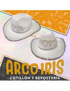 Gorro Cowboy Novia -blanca-letra Strasy Perla-borde Lentejuelas-