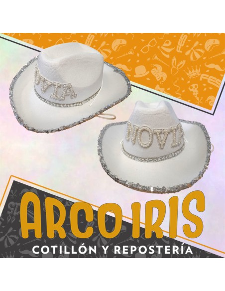 Gorro Cowboy Novia -blanca-letra Strasy Perla-borde Lentejuelas-