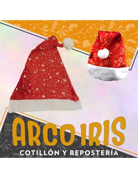 Gorro Papa Noel Estampa Metal X 12 - Rojo/oro/plata Estampado Navidad Acetato-