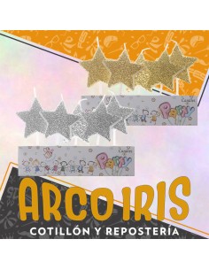 Vela Estrella Gibreada X 5 - 8 Cm Blister Varios Colores Dorada-plateada-  Party Candles-