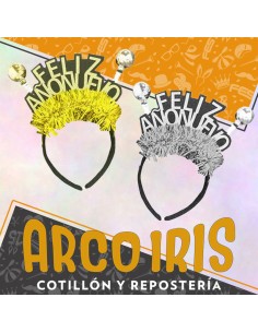 Vincha Feliz Ano Nuevo X 12-bolsa Cerrrada -dorada-plateada-lameta -letras Gibreada-