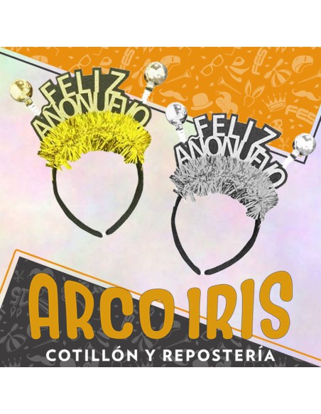 Vincha Feliz Ano Nuevo X 12-bolsa Cerrrada -dorada-plateada-lameta -letras Gibreada-