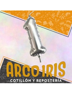 Vela Chupetin Globo Numero 1 Plateado Xu - Party Candles China