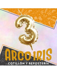 Vela Chupetin Globo Numero 3 Dorado Xu - Party Candles China