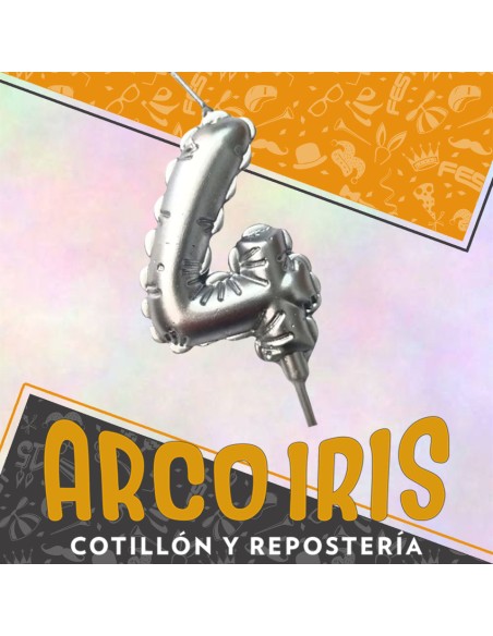 Vela Chupetin Globo Numero 4 Plateado Xu - Party Candles China