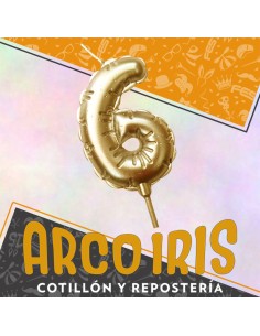 Vela Chupetin Globo Numero 6 Dorado Xu - Party Candles China