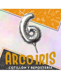 Vela Chupetin Globo Numero 6 Plateado Xu - Party Candles China