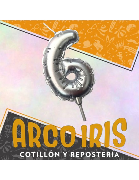 Vela Chupetin Globo Numero 6 Plateado Xu - Party Candles China