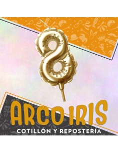 Vela Chupetin Globo Numero 8 Dorado Xu - Party Candles China