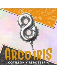 Vela Chupetin Globo Numero 8 Plateado Xu - Party Candles China