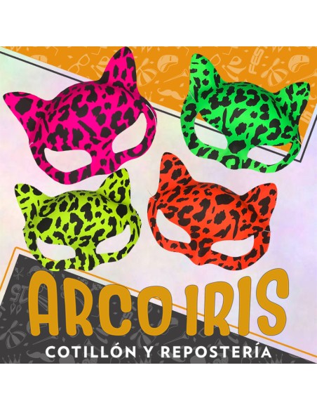 Antifaz Fluo Gata X 12 -animal Print-varios Colores -gatita-