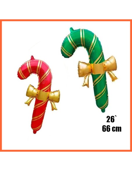 Mylar 26 Baston Navidad Metal Xu - 66 Cm Dulce Navideno Globo Metalizado Papel-con Mono-