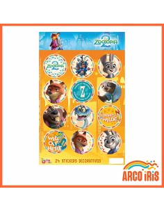 Zootopia Stickers 2 X 12 U- 24 Stickers Decorativos Animalitos-