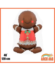 Mylar 48 Muneco Jengibre 120 Cm Navidad Globo Metalizado Papel