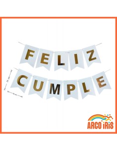 Banderin Feliz Cumple Blanco Xu Banderin Grande Gold Mundo-26x18 Cm-