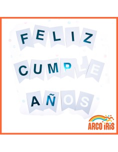 Banderin Feliz Cumpleanos Celeste Xu -  Gold Mundo-stamping Azul-