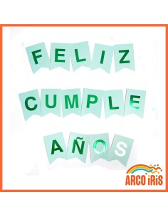 Banderin Feliz Cumpleanos Aguamarina Xu - Gold Mundo-stamping Verde-